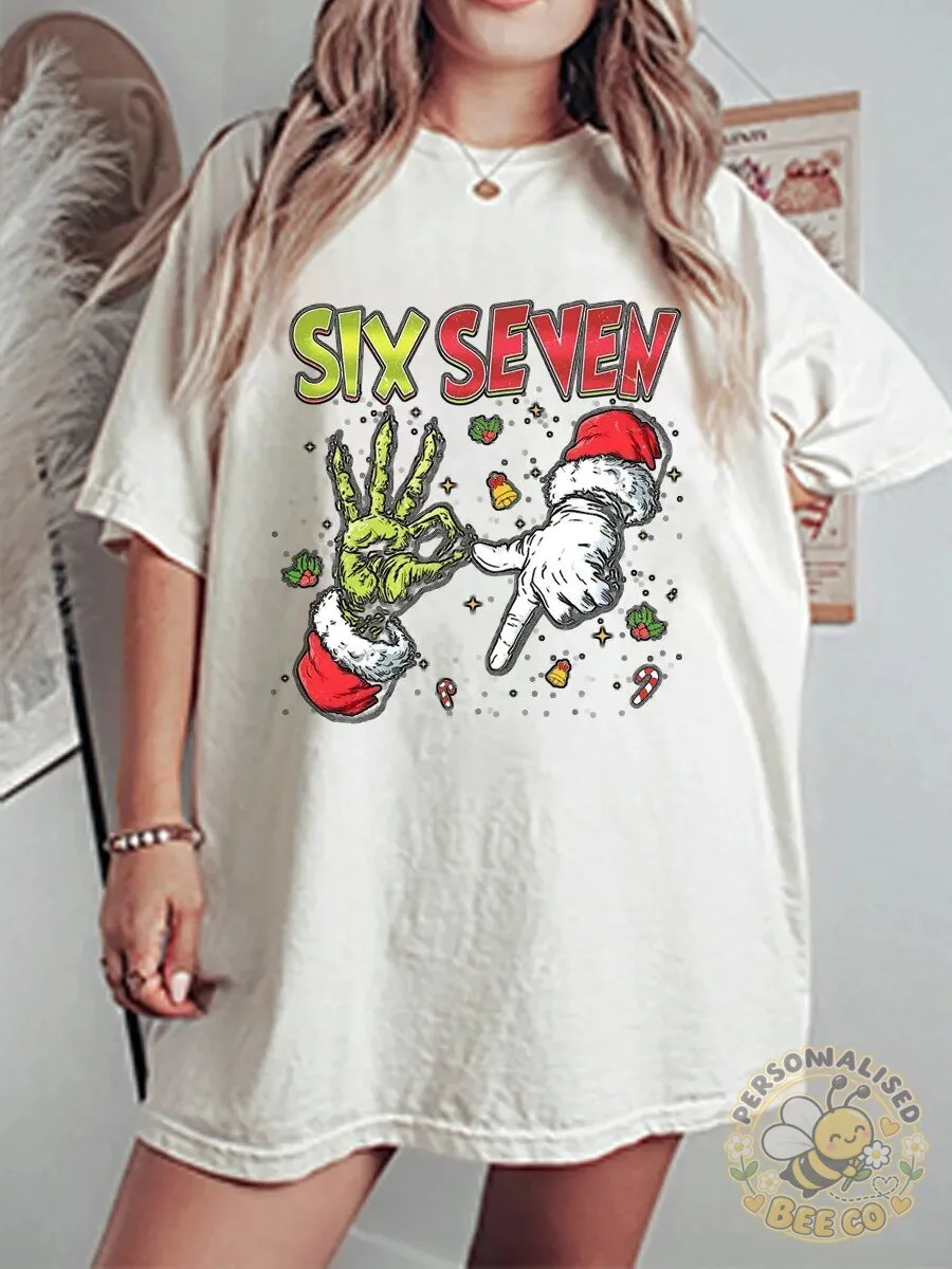 Six Seven Christmas Holiday Funny Meme Graphic T-Shirt
