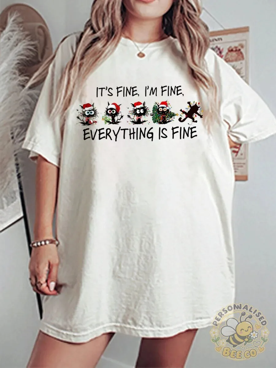It's Fine I'm Fine Everything Is Fine Cats Christmas T-Shirt