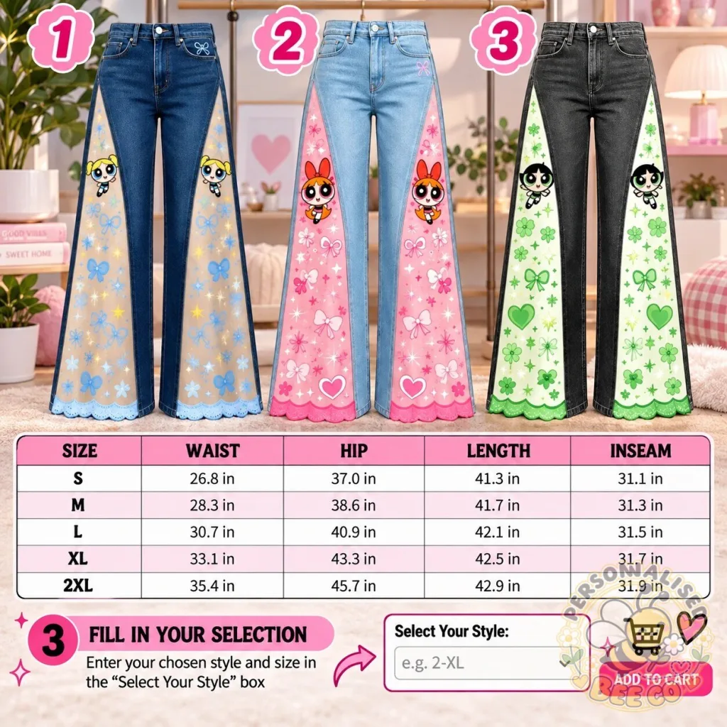 Thepuffjeans H&M The Powerpuff Girls Character Flare Jeans Thepuffjeans H&M The Powerpuff Girls Character Flare Jeans