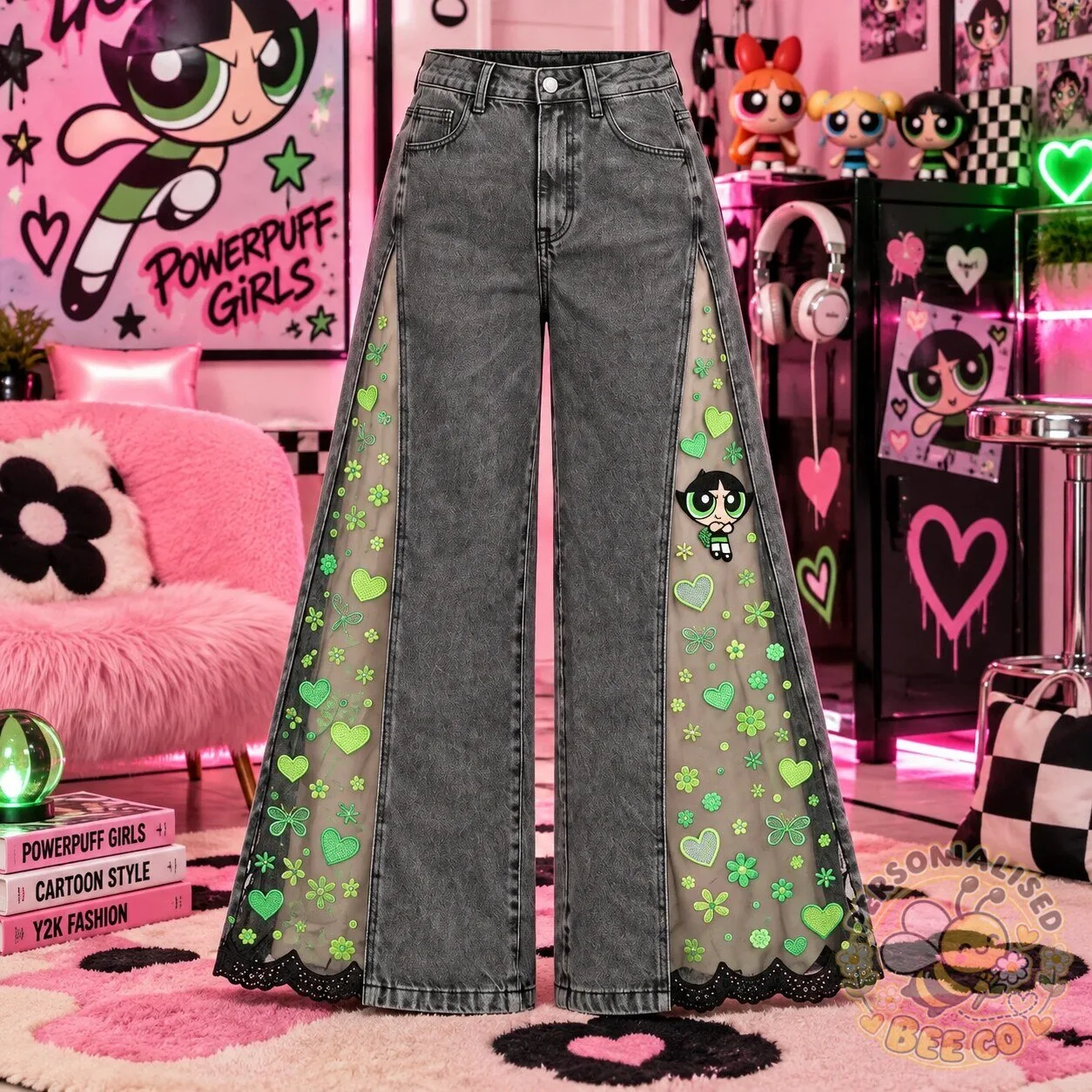 Thepuffjeans H&M The Powerpuff Girls Character Flare Jeans 10 Thepuffjeans H&M The Powerpuff Girls Character Flare Jeans